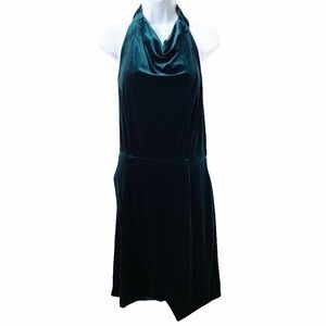 Betsey Johnson, Velvet Cowl Halter Neck Faux Wrap Skirt Sheath Dress Pine Green